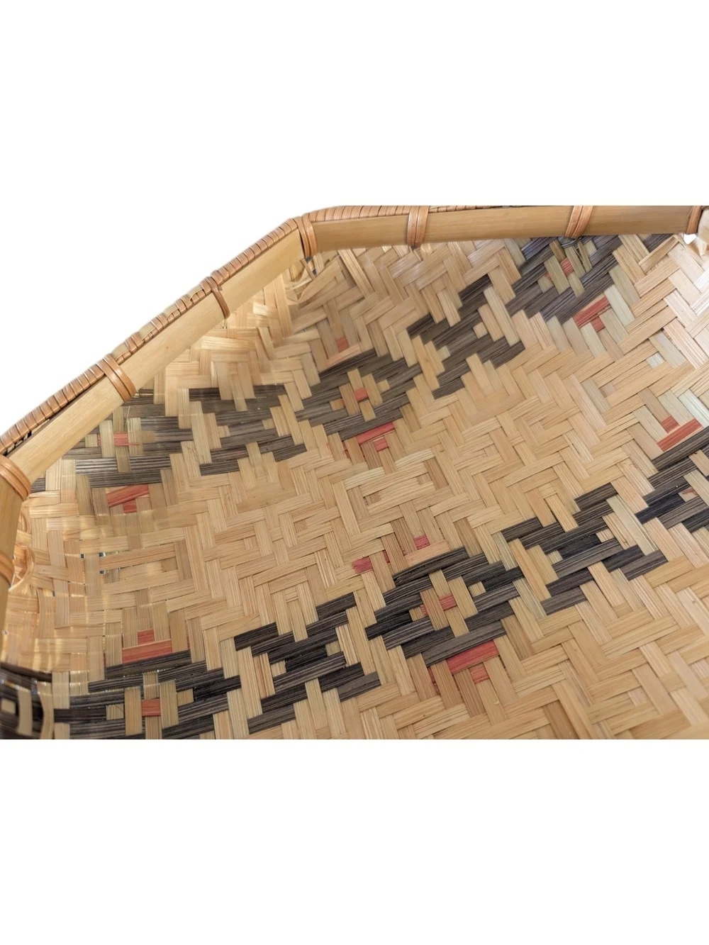 Vintage Southeast Asian Woven Hexagon Straw Basket Tray